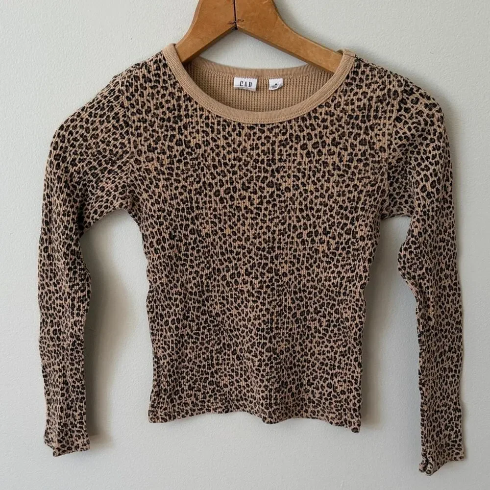 GAP Kids Tan Leopard Print Waffle Knit Long Sleeve Shirt Size M
